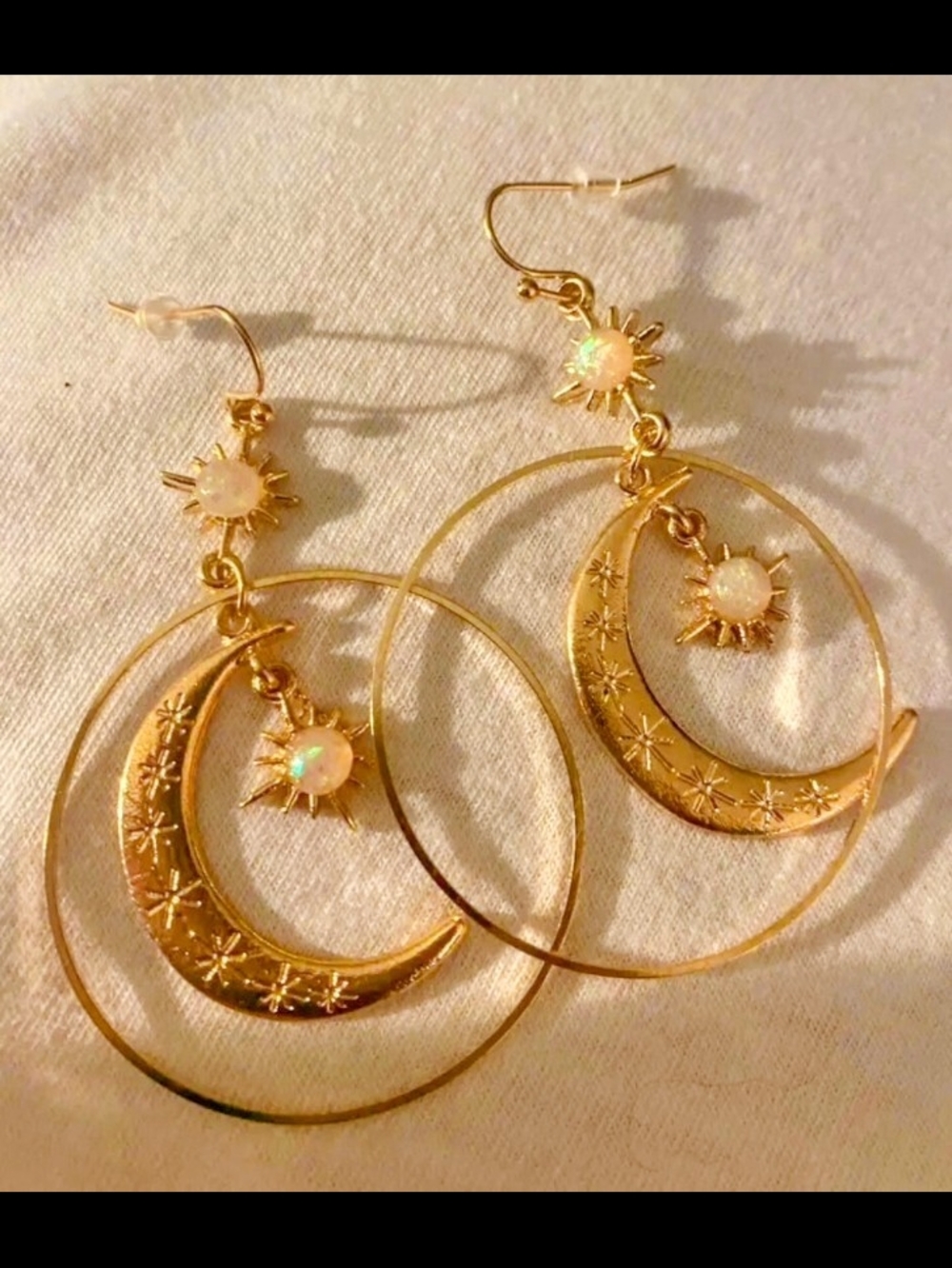 Gold Moon & Sun Opal Dangle Earrings - Women Jewelry